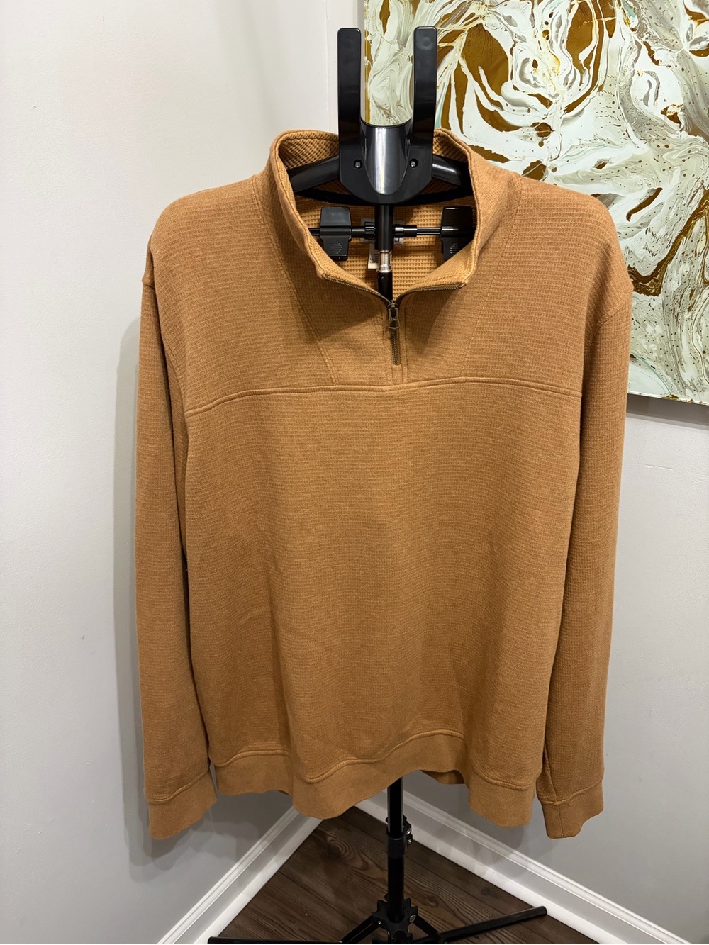 L.L. Bean Men's Textured Waffle Quarter Zip Toasted Coconut Size XL